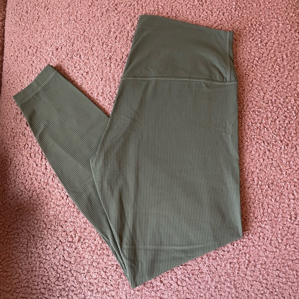 lululemon athletica Olive Green Ribbed High-Rise Leggings size 14